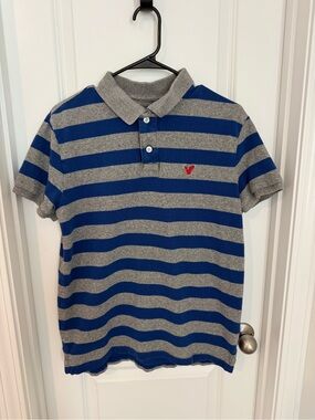 Mens American Eagle Stripe Polo Shirt with Red Logo